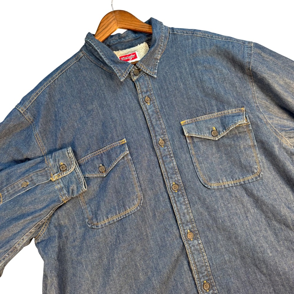 Wrangler Mens Blue Sherpa Lined Denim Shirt Jacket HES1WRE 4XL Big and Tall